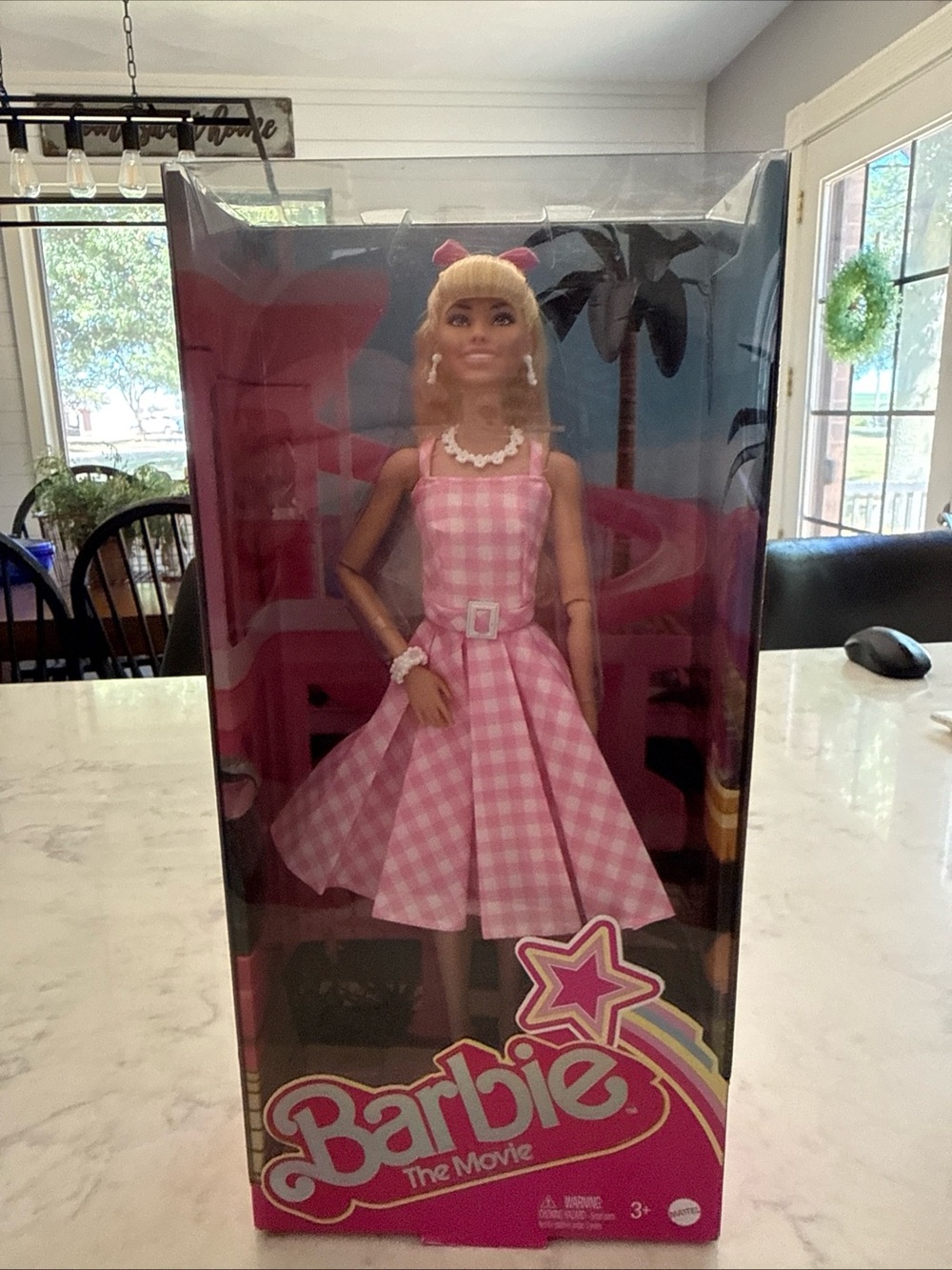 Barbie The Movie Doll Margot Robbie Collectible Wearing Pink & Gingham Dress